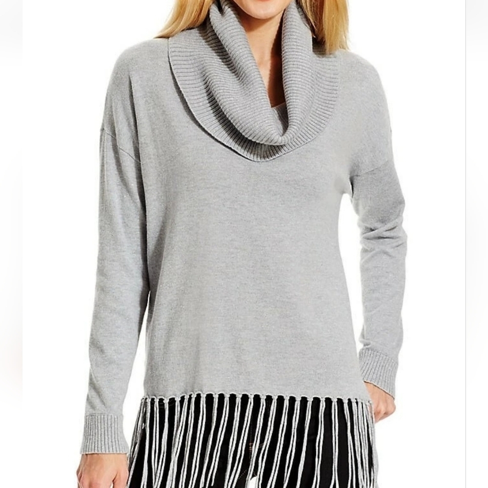EUC Michael Kors Gray Cowl Neck Fringe Sweater Size XS